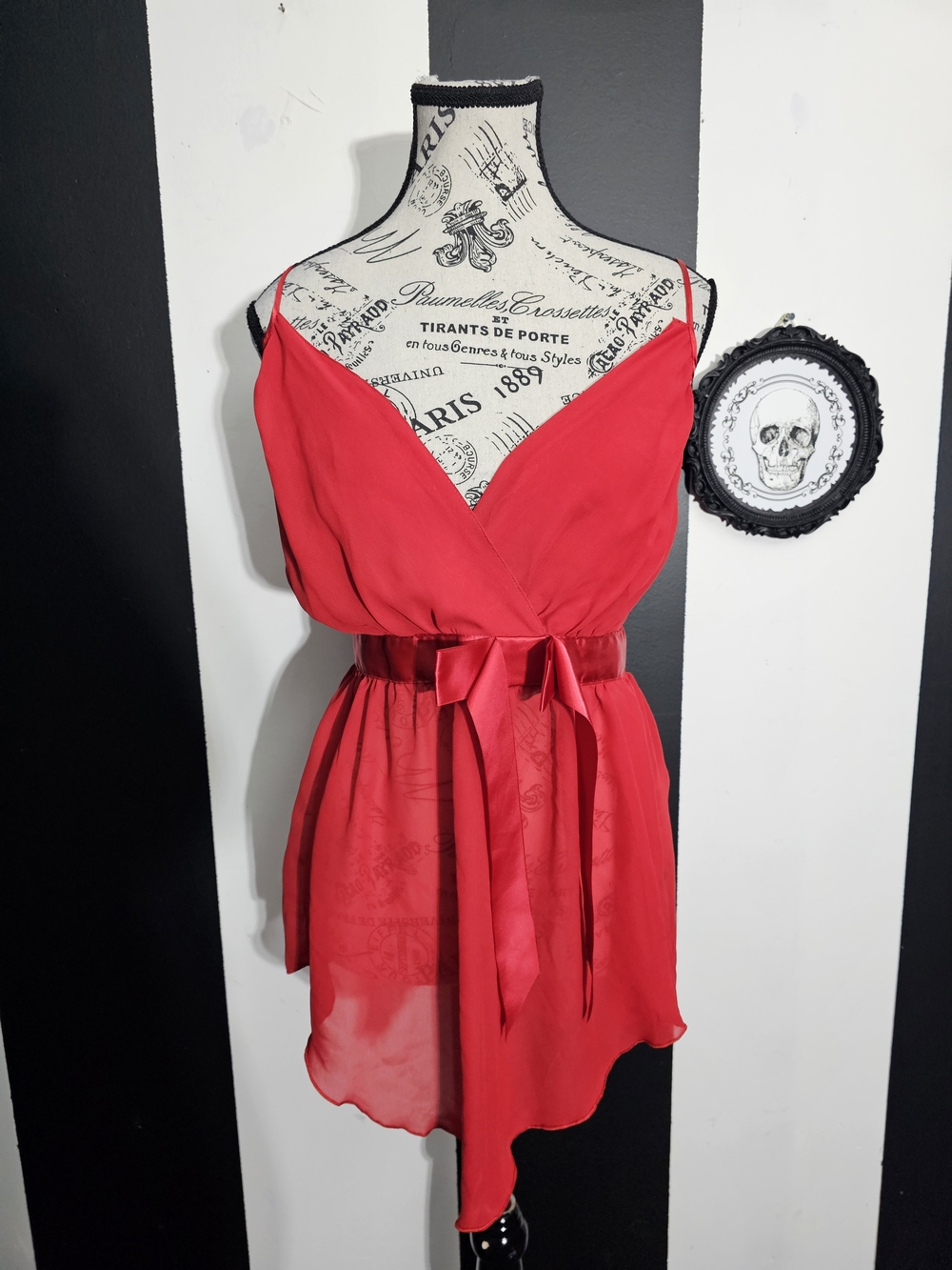 Frederick's of Hollywood Red Satin-Tie V-Neck Camisole